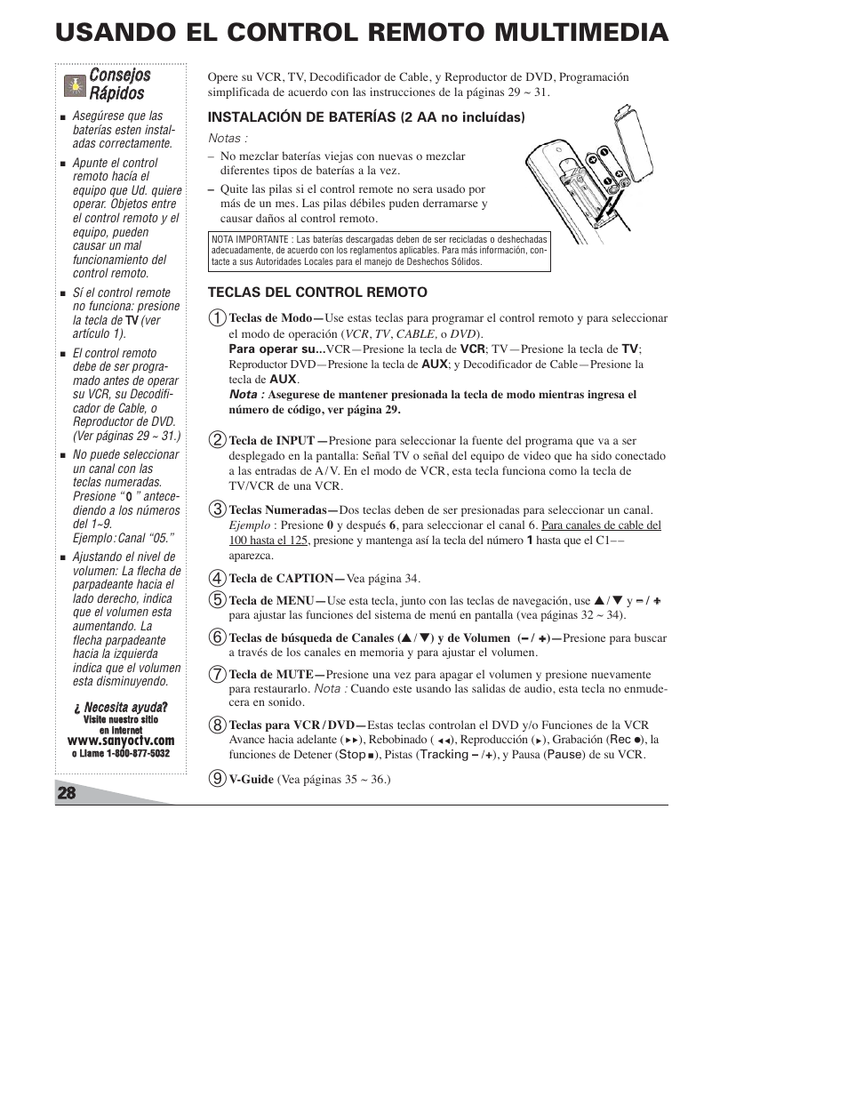 Usando el control remoto multimedia, Cco on nsseejjo oss r rááp piid do oss | Sanyo DS27820 User Manual | Page 28 / 64
