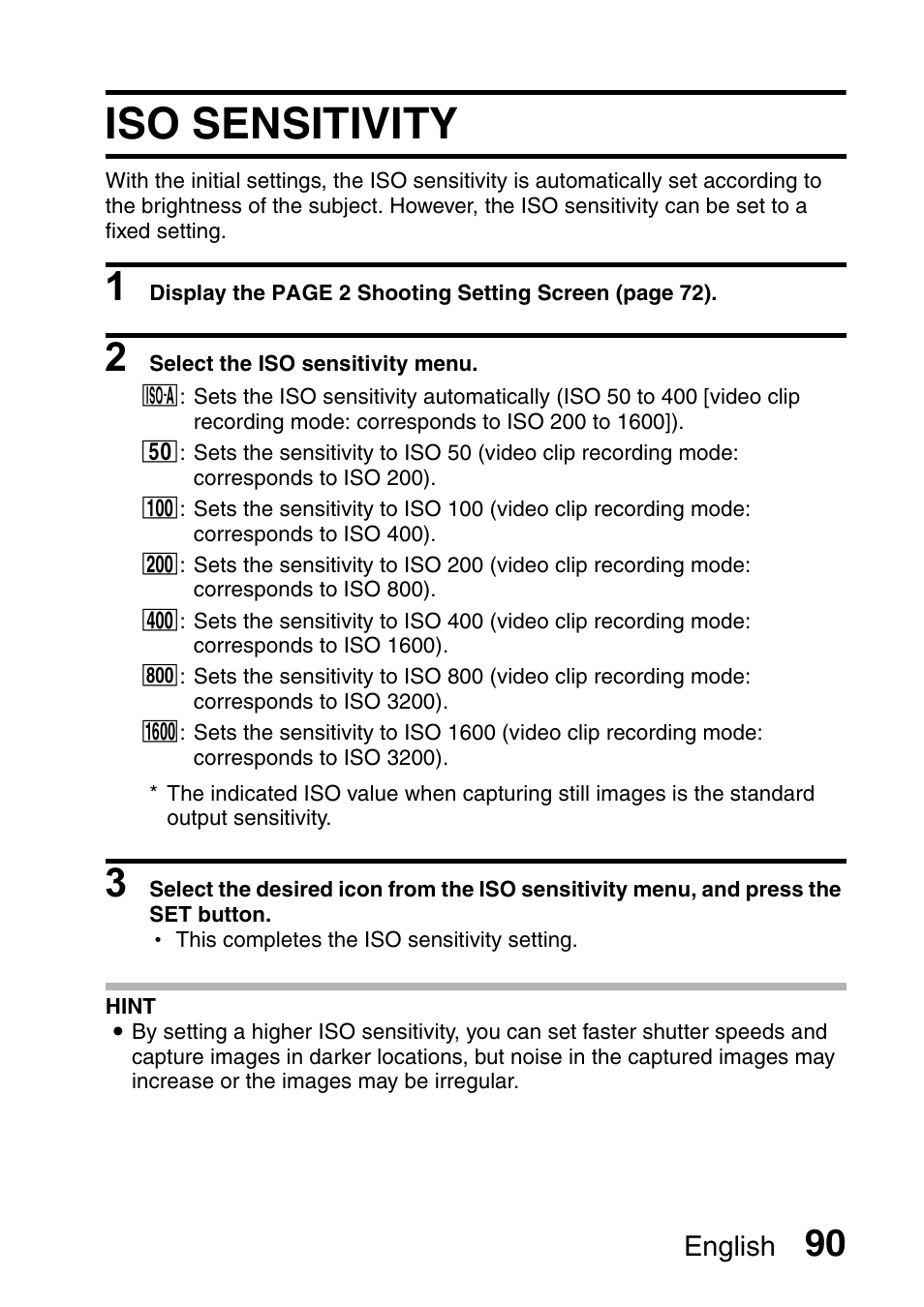 Iso sensitivity, English | Sanyo Xacti VPC-HD2 User Manual | Page 104 / 227