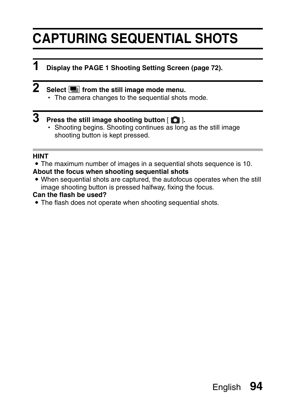 Capturing sequential shots | Sanyo Xacti VPC-HD2 User Manual | Page 108 / 227