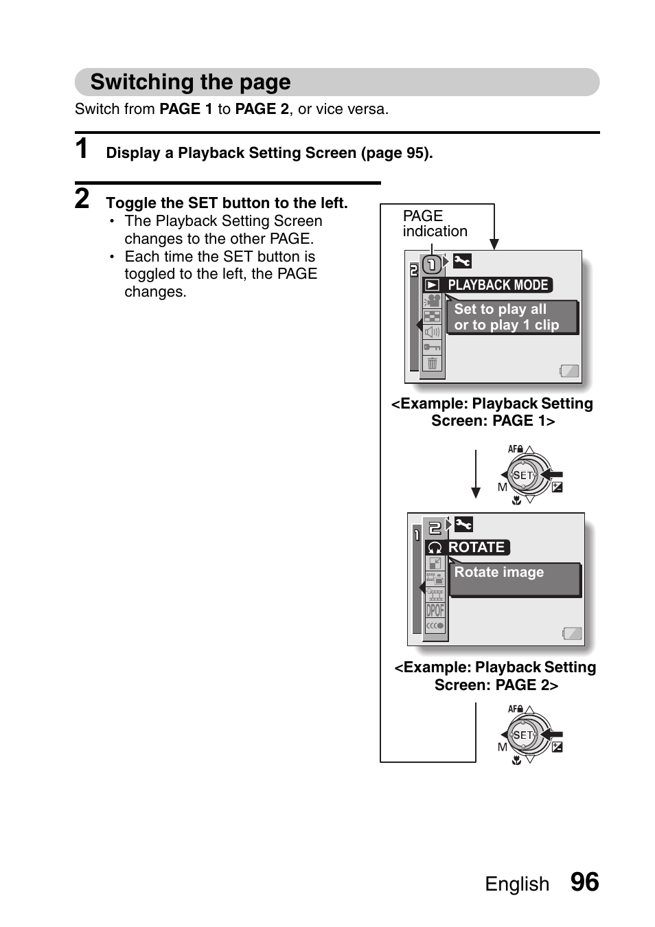 Switching the page, English | Sanyo Xacti VPC-HD2 User Manual | Page 110 / 227