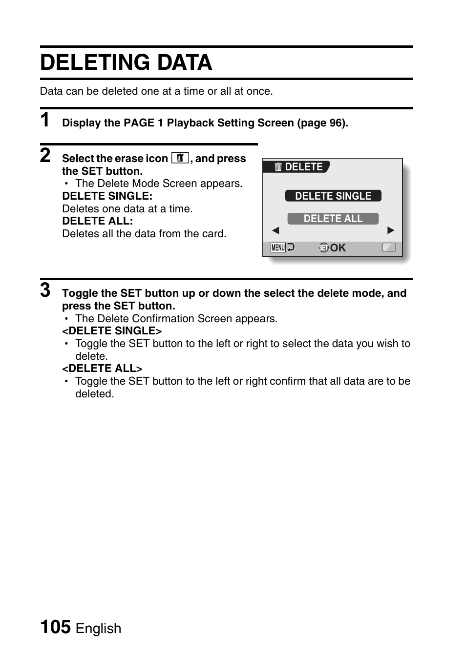 Deleting data | Sanyo Xacti VPC-HD2 User Manual | Page 119 / 227