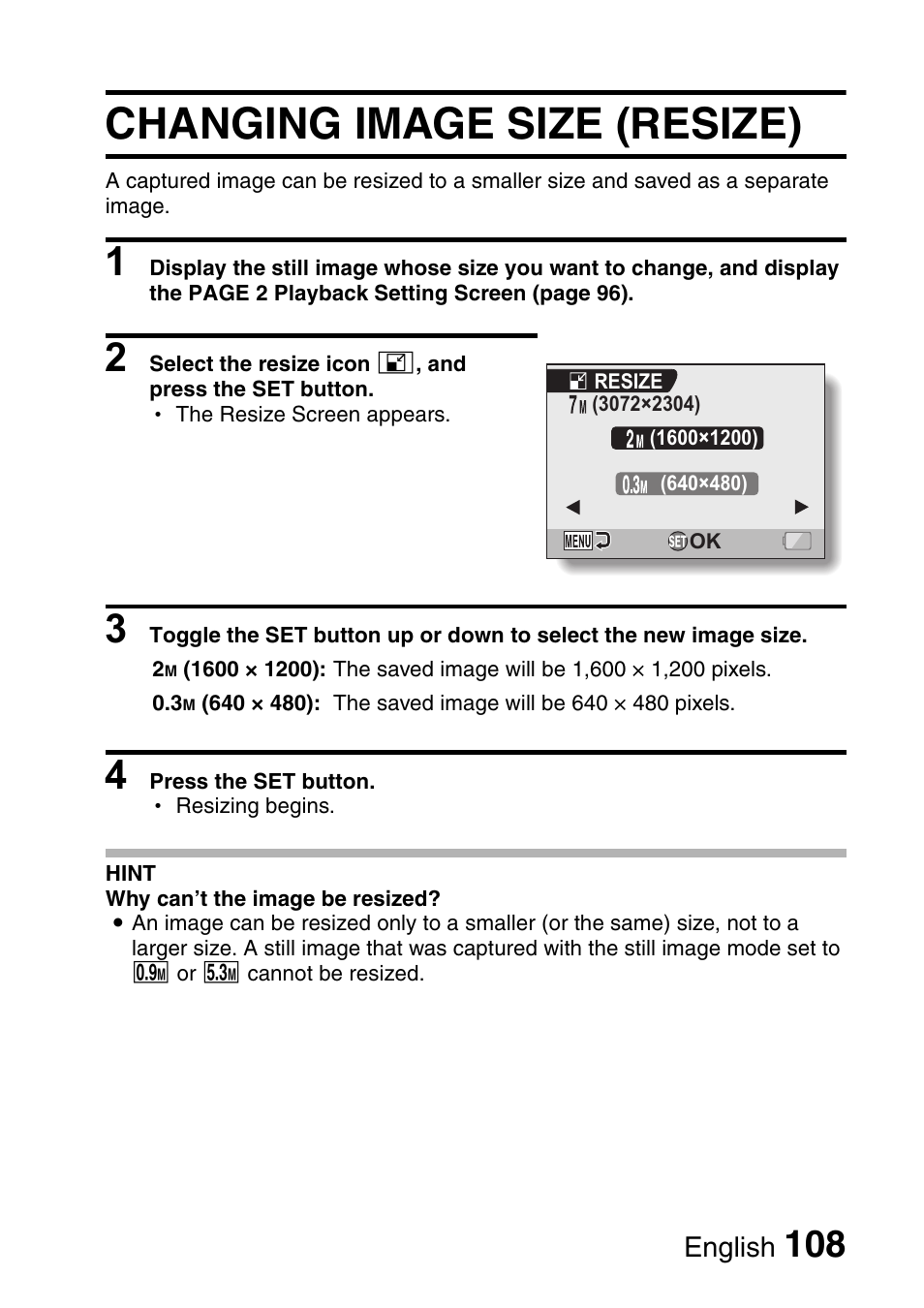 Changing image size (resize) | Sanyo Xacti VPC-HD2 User Manual | Page 122 / 227