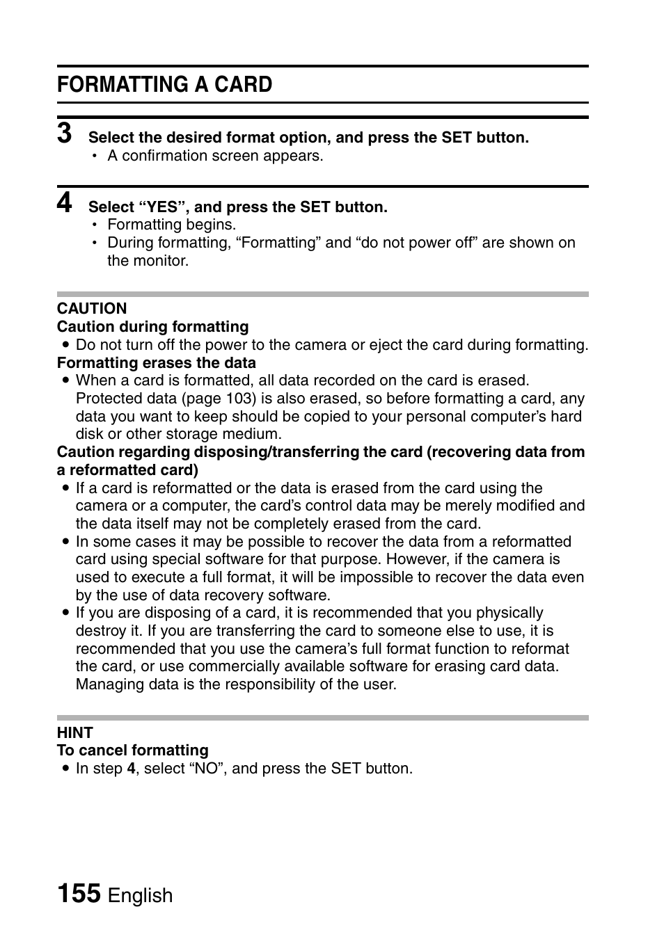 Formatting a card, English | Sanyo Xacti VPC-HD2 User Manual | Page 169 / 227