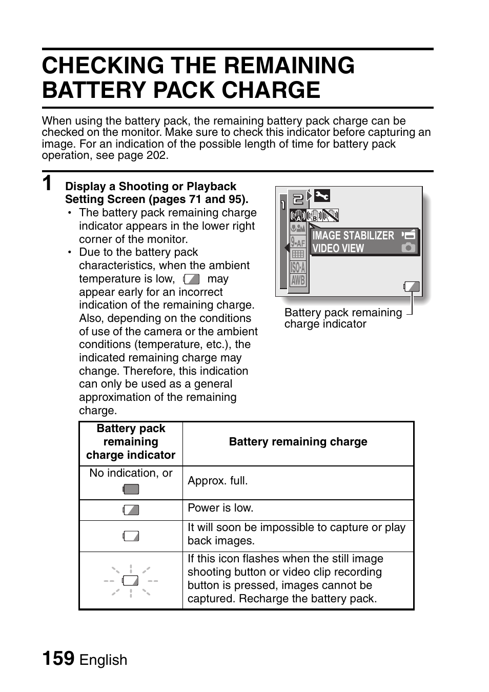Checking the remaining battery pack charge, English | Sanyo Xacti VPC-HD2 User Manual | Page 173 / 227