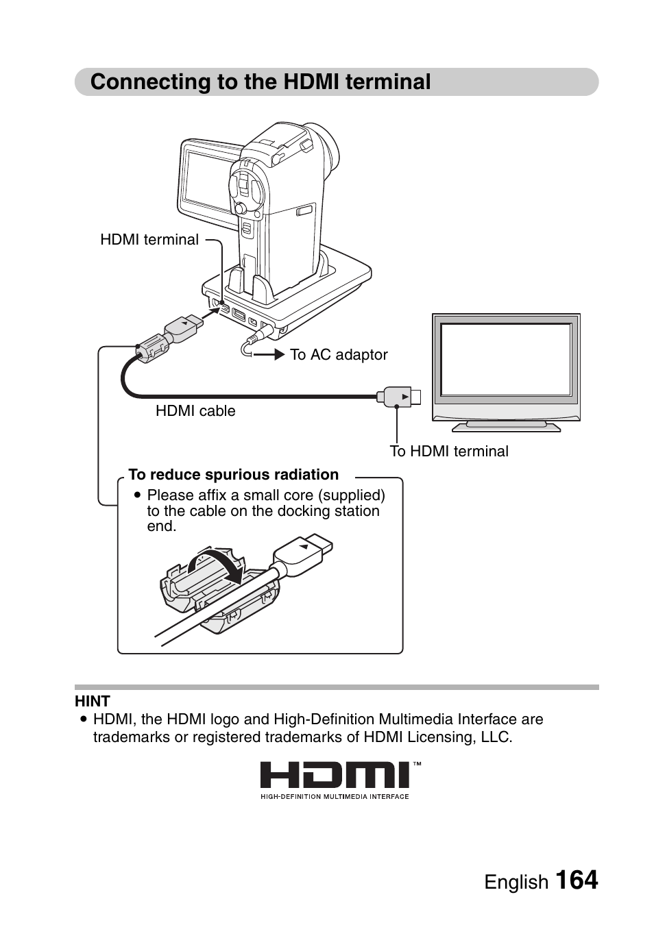Connecting to the hdmi terminal, English | Sanyo Xacti VPC-HD2 User Manual | Page 178 / 227