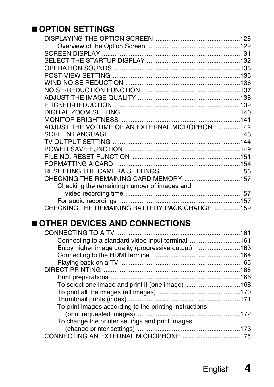 English, Option settings, Other devices and connections | Sanyo Xacti VPC-HD2 User Manual | Page 18 / 227