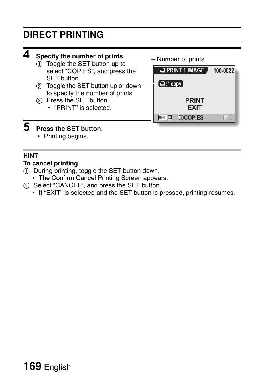 Direct printing, English | Sanyo Xacti VPC-HD2 User Manual | Page 183 / 227
