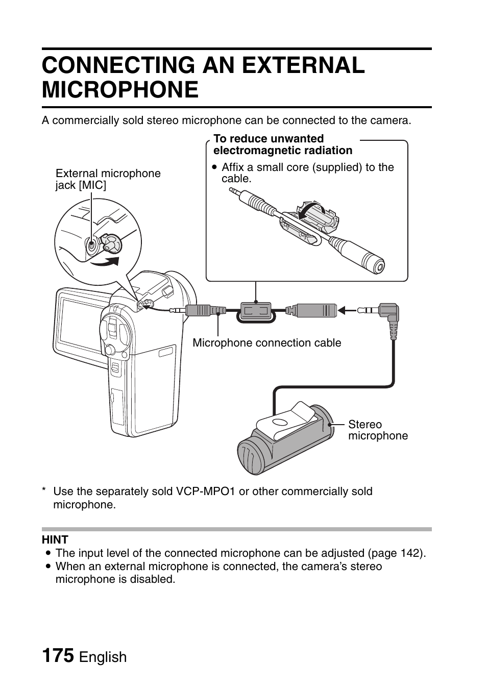 Connecting an external microphone, English | Sanyo Xacti VPC-HD2 User Manual | Page 189 / 227