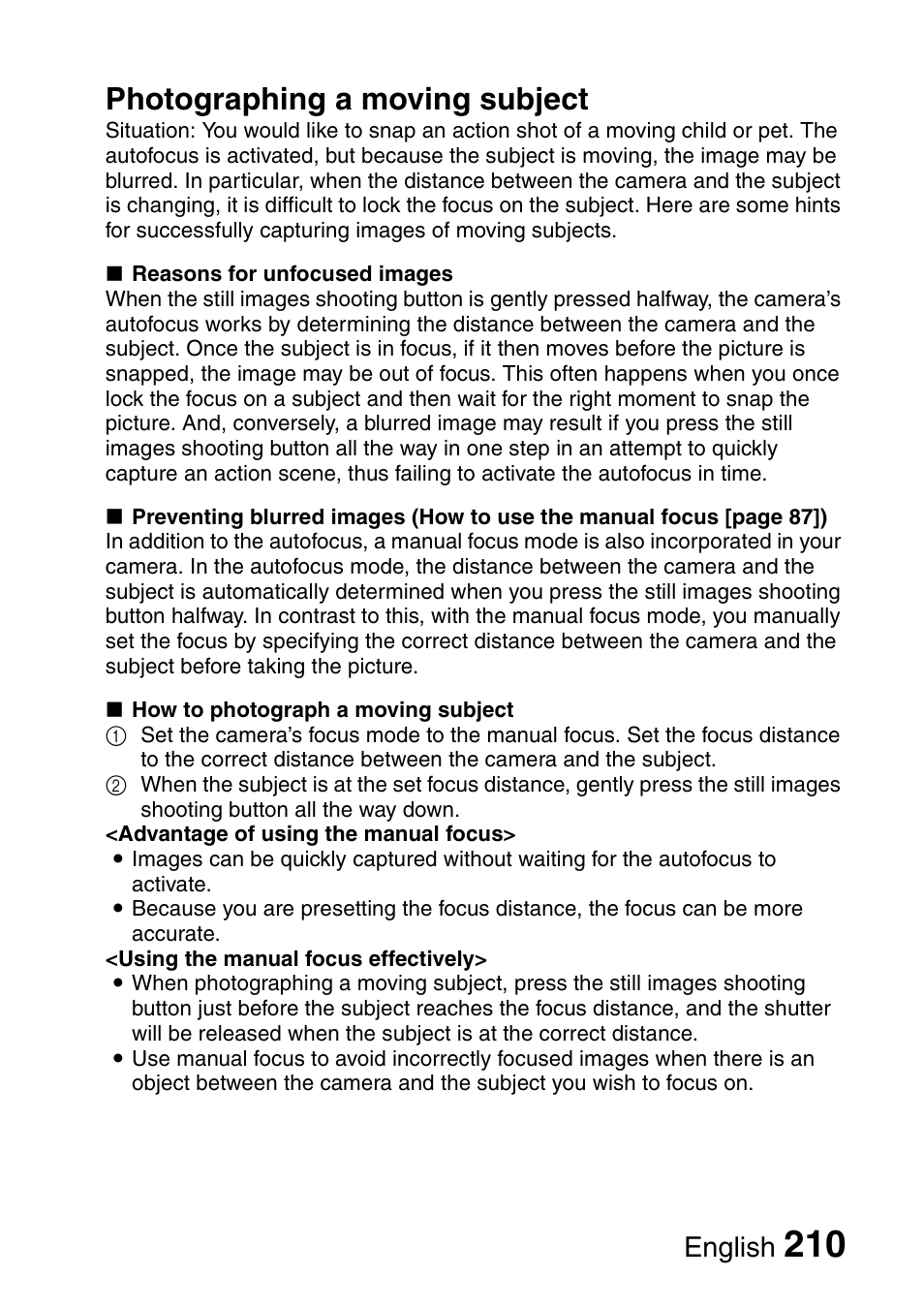 Photographing a moving subject, English | Sanyo Xacti VPC-HD2 User Manual | Page 224 / 227