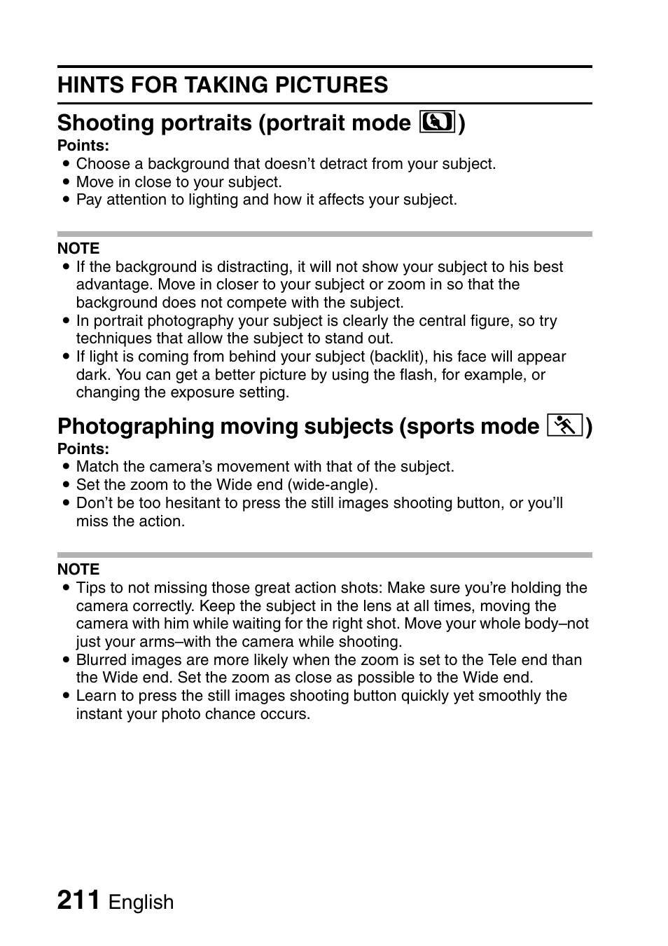 Photographing moving subjects (sports mode a ), English | Sanyo Xacti VPC-HD2 User Manual | Page 225 / 227