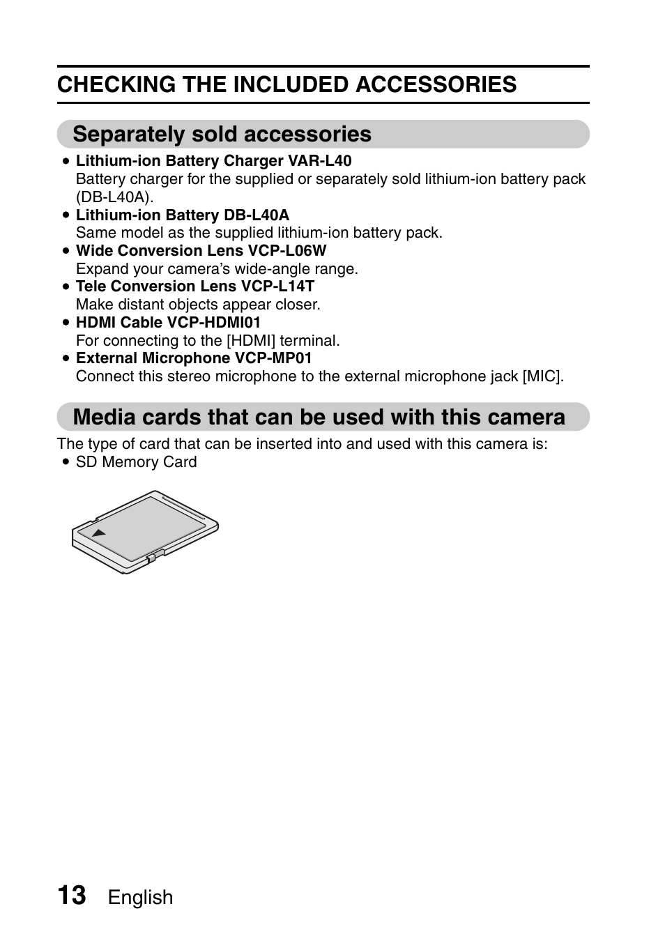 Media cards that can be used with this camera, English | Sanyo Xacti VPC-HD2 User Manual | Page 27 / 227