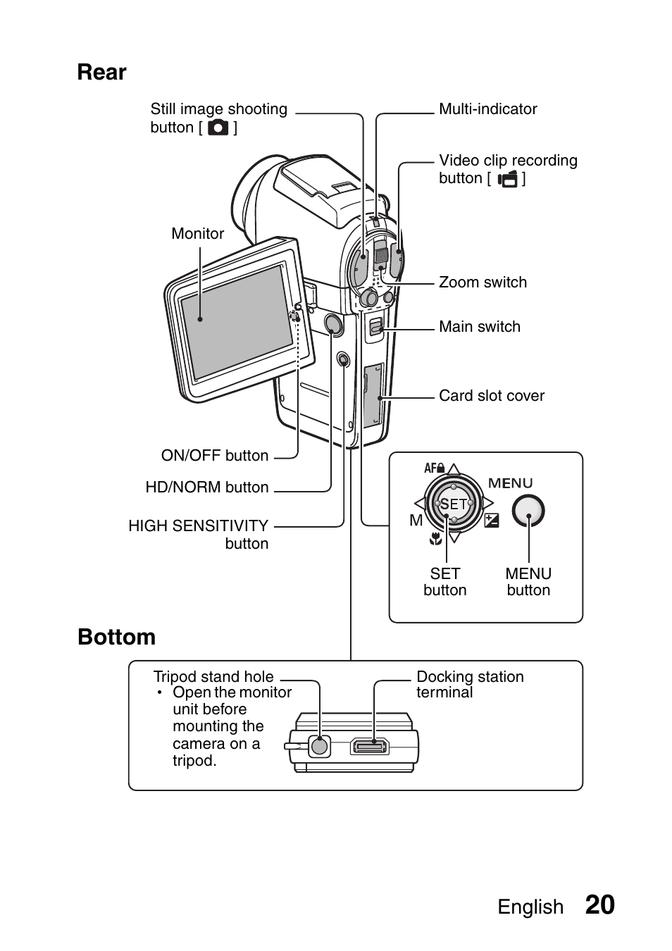 Rear bottom, English | Sanyo Xacti VPC-HD2 User Manual | Page 34 / 227