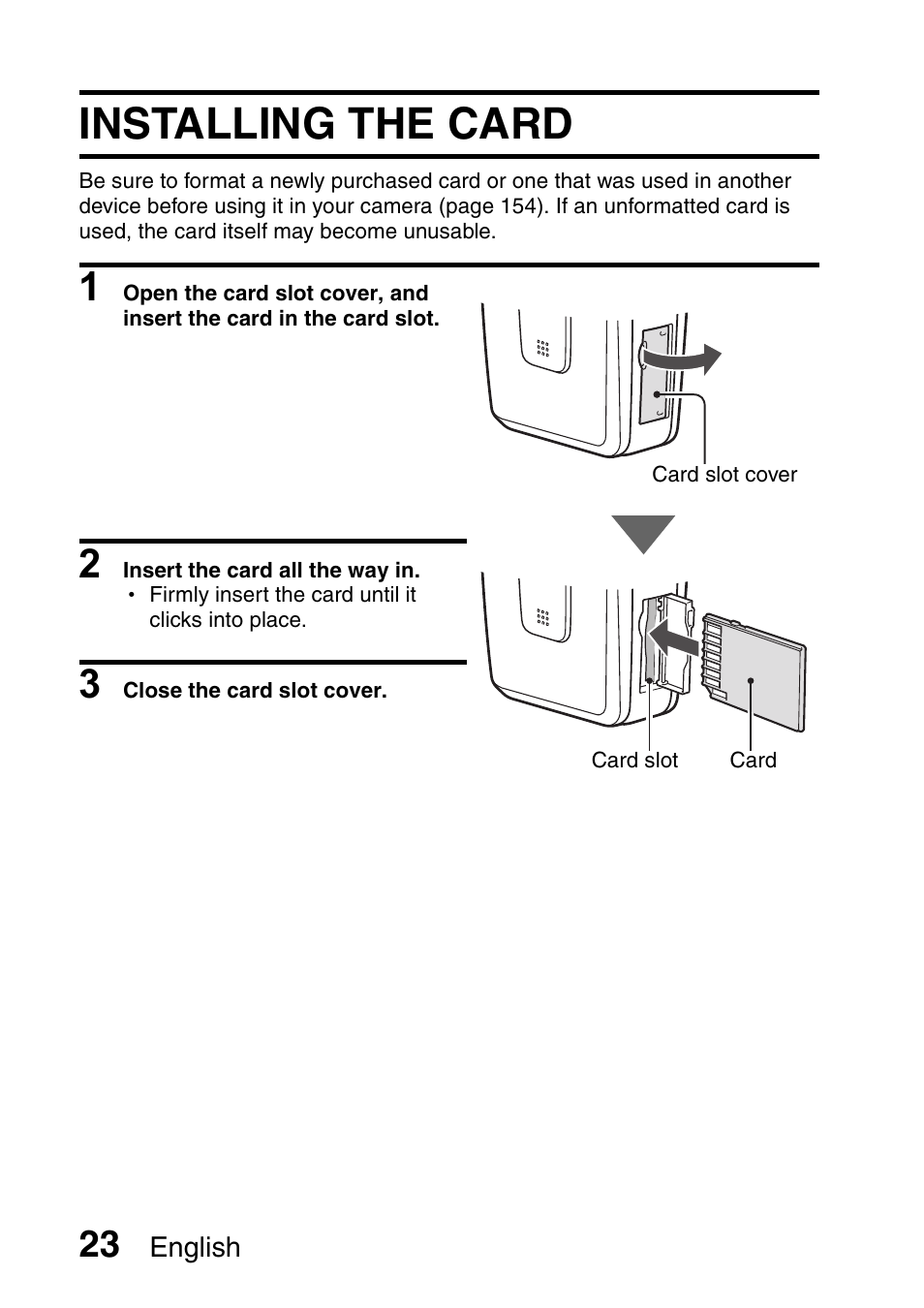 Installing the card | Sanyo Xacti VPC-HD2 User Manual | Page 37 / 227