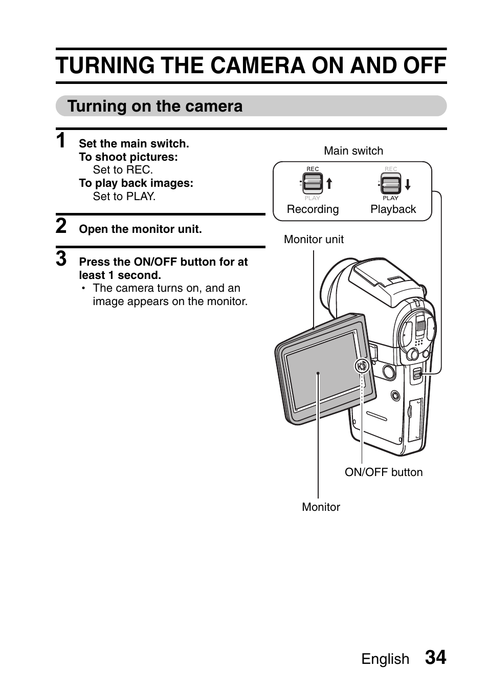 Turning the camera on and off, Turning on the camera | Sanyo Xacti VPC-HD2 User Manual | Page 48 / 227