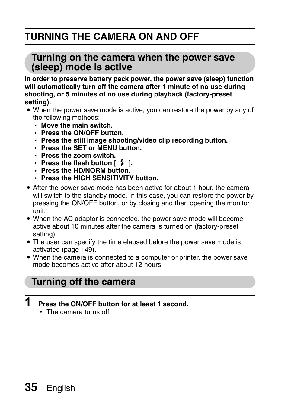 Turning off the camera | Sanyo Xacti VPC-HD2 User Manual | Page 49 / 227