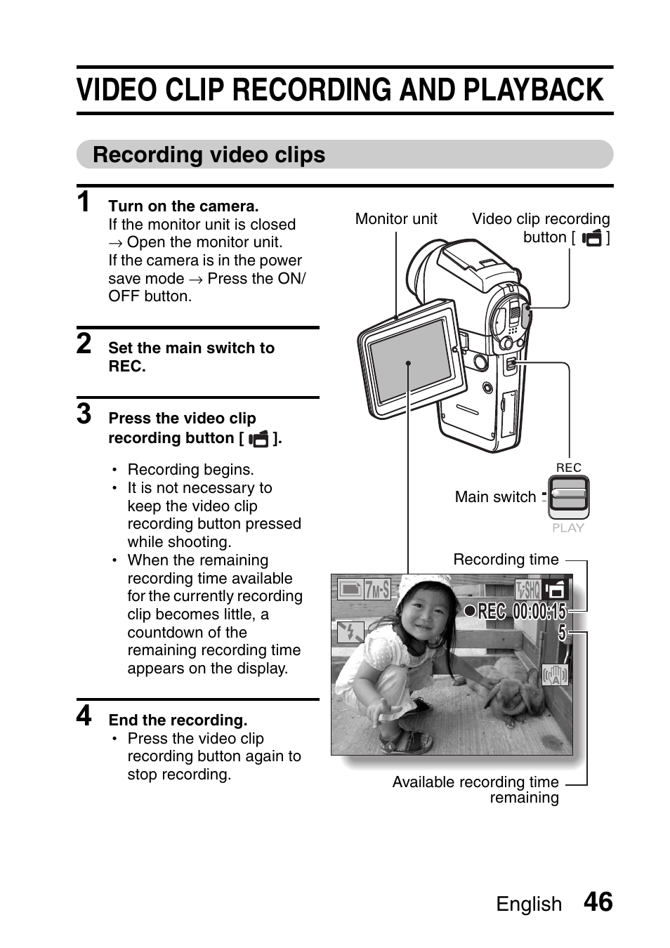 Video clip recording and playback, Recording video clips | Sanyo Xacti VPC-HD2 User Manual | Page 60 / 227