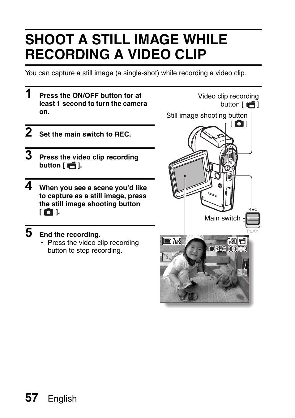 Shoot a still image while recording a video clip | Sanyo Xacti VPC-HD2 User Manual | Page 71 / 227