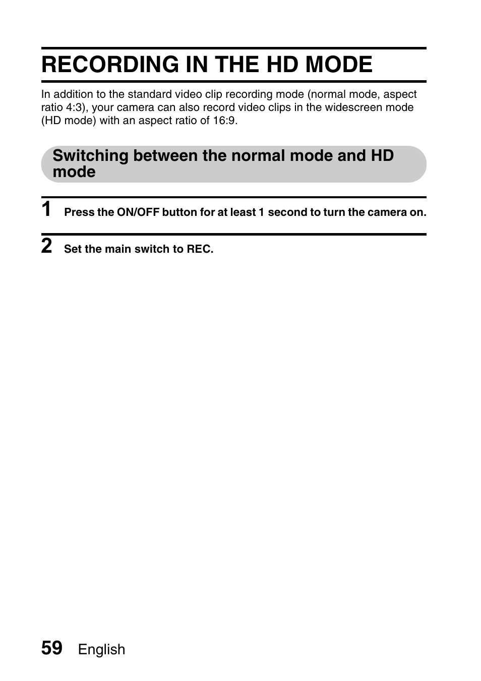 Recording in the hd mode | Sanyo Xacti VPC-HD2 User Manual | Page 73 / 227