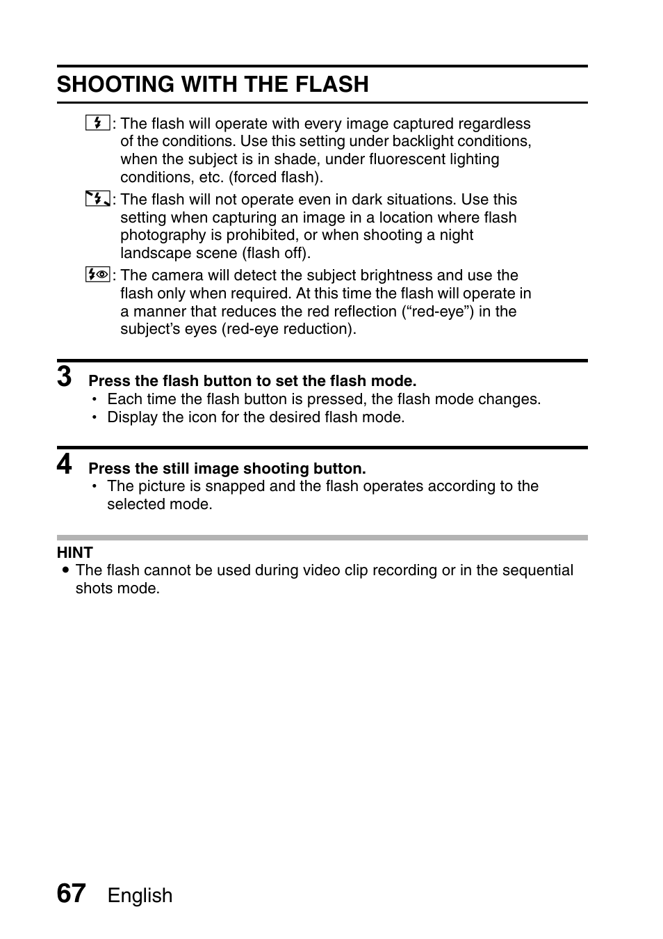 Shooting with the flash | Sanyo Xacti VPC-HD2 User Manual | Page 81 / 227