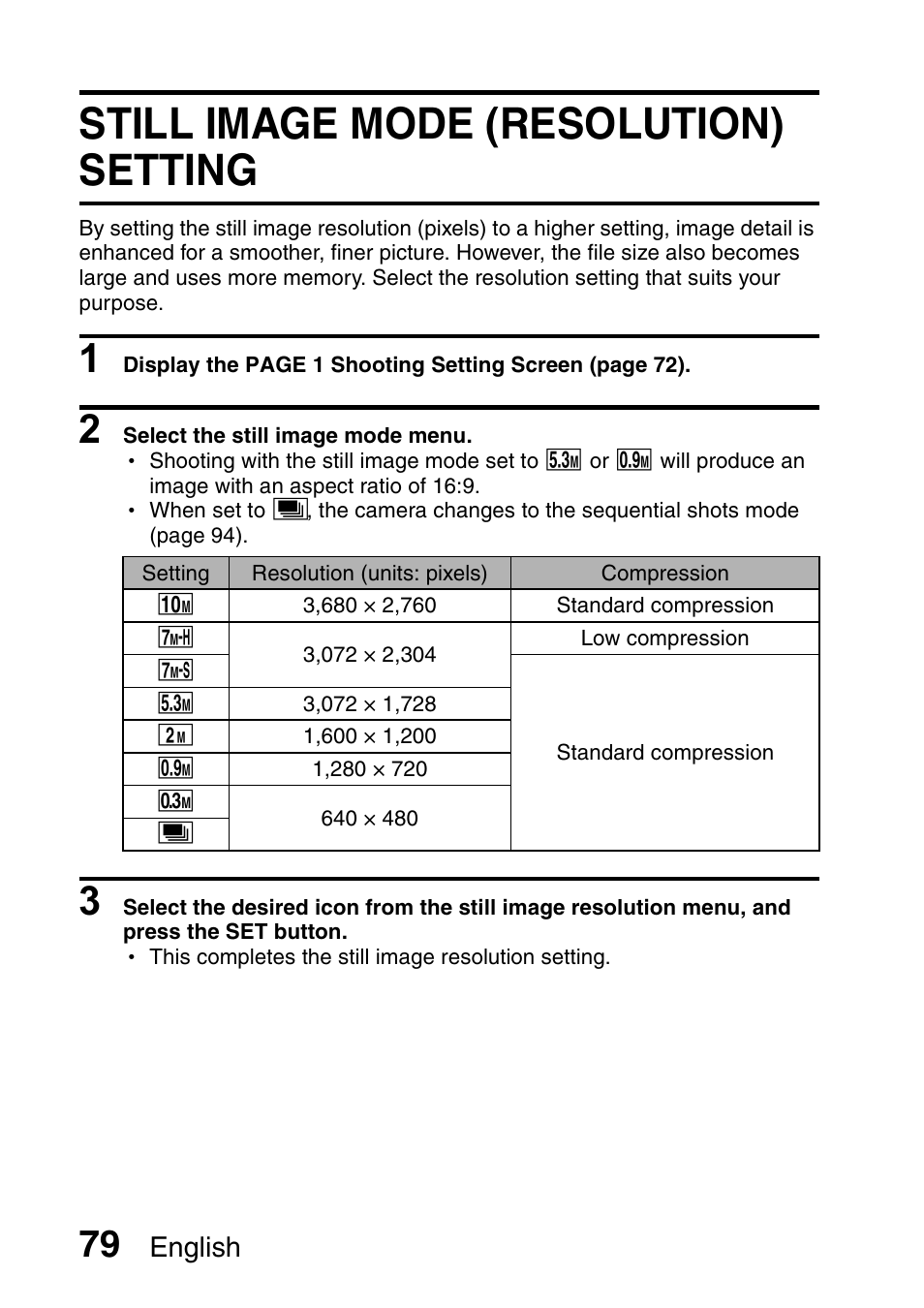 Still image mode (resolution) setting, English | Sanyo Xacti VPC-HD2 User Manual | Page 93 / 227