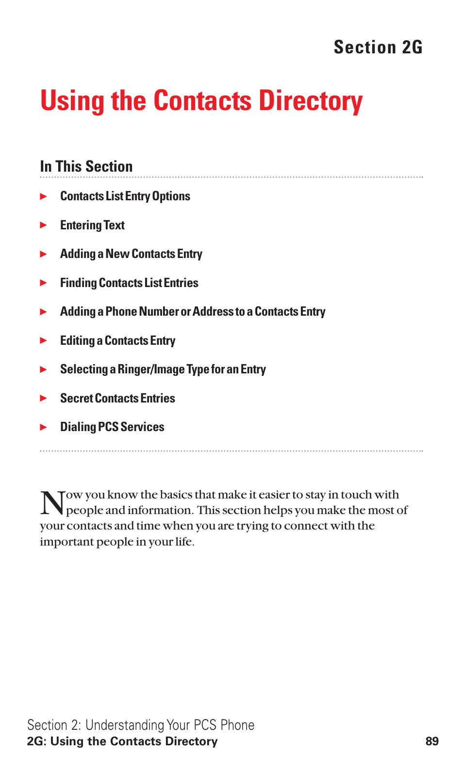 2g. using the contacts directory, Section 2g), Using the contacts directory | Sanyo VM4500 User Manual | Page 101 / 244