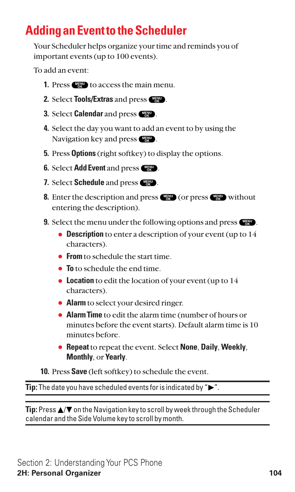 Adding an event to the scheduler | Sanyo VM4500 User Manual | Page 116 / 244