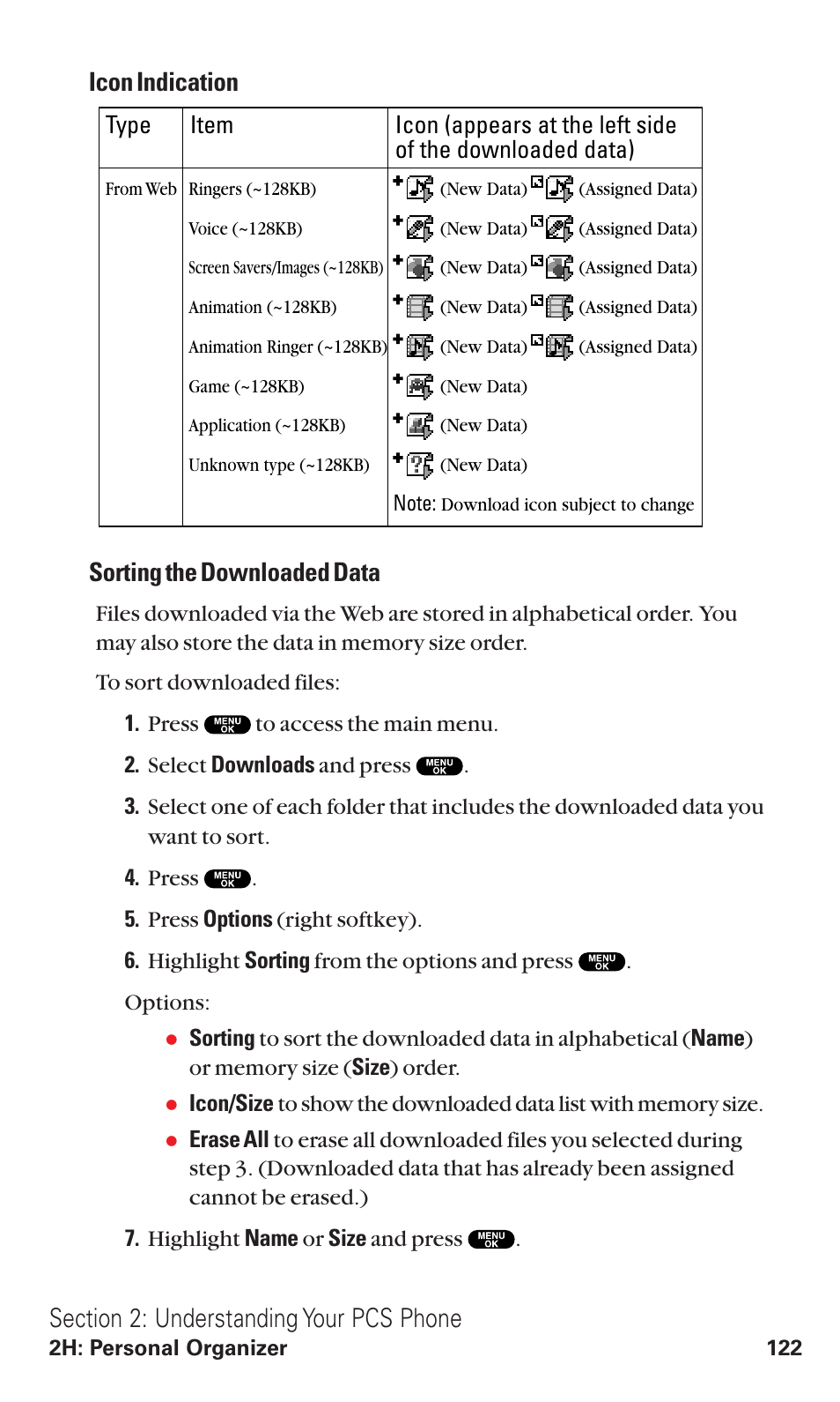 Icon indication sorting the downloaded data | Sanyo VM4500 User Manual | Page 134 / 244