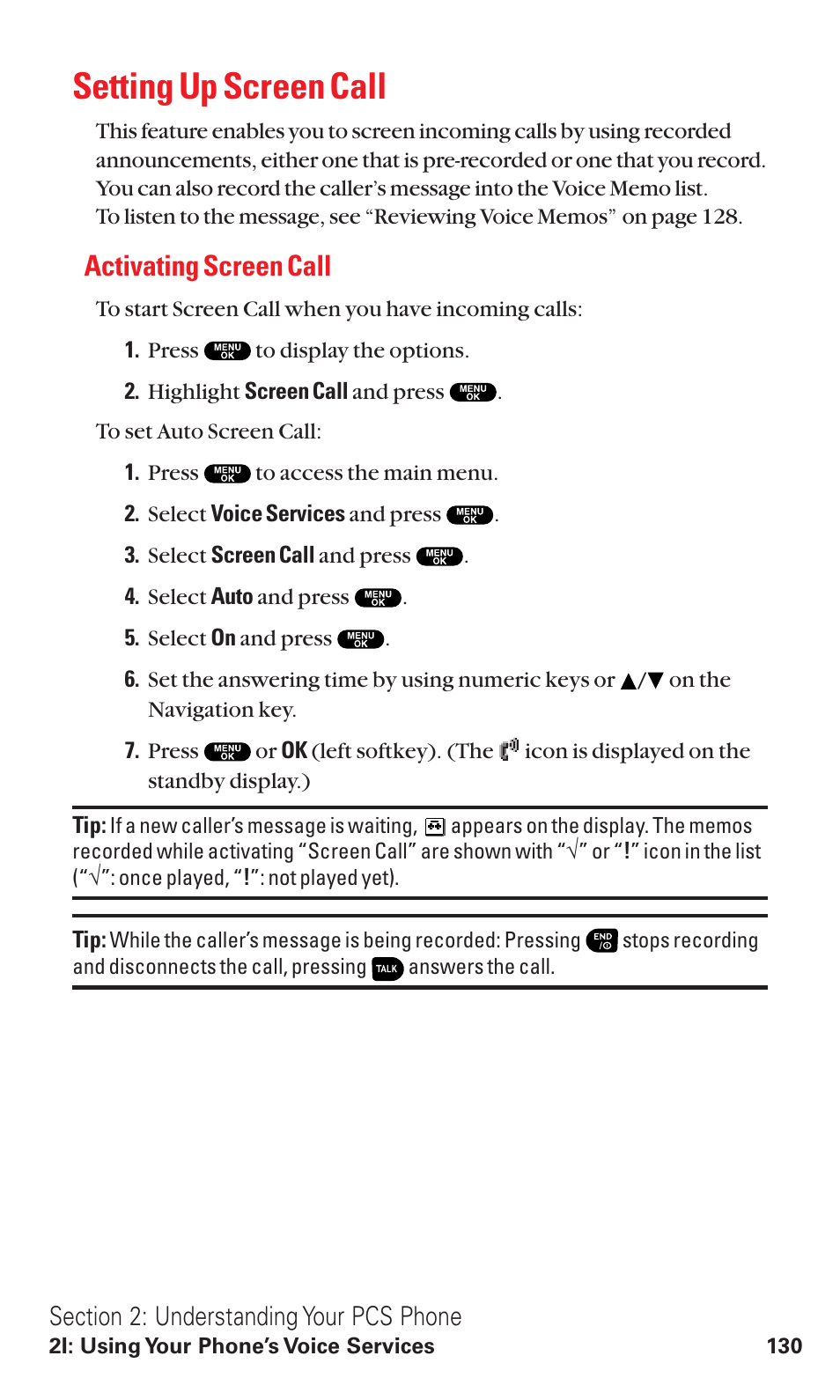 Setting up screen call, Activating screen call | Sanyo VM4500 User Manual | Page 142 / 244