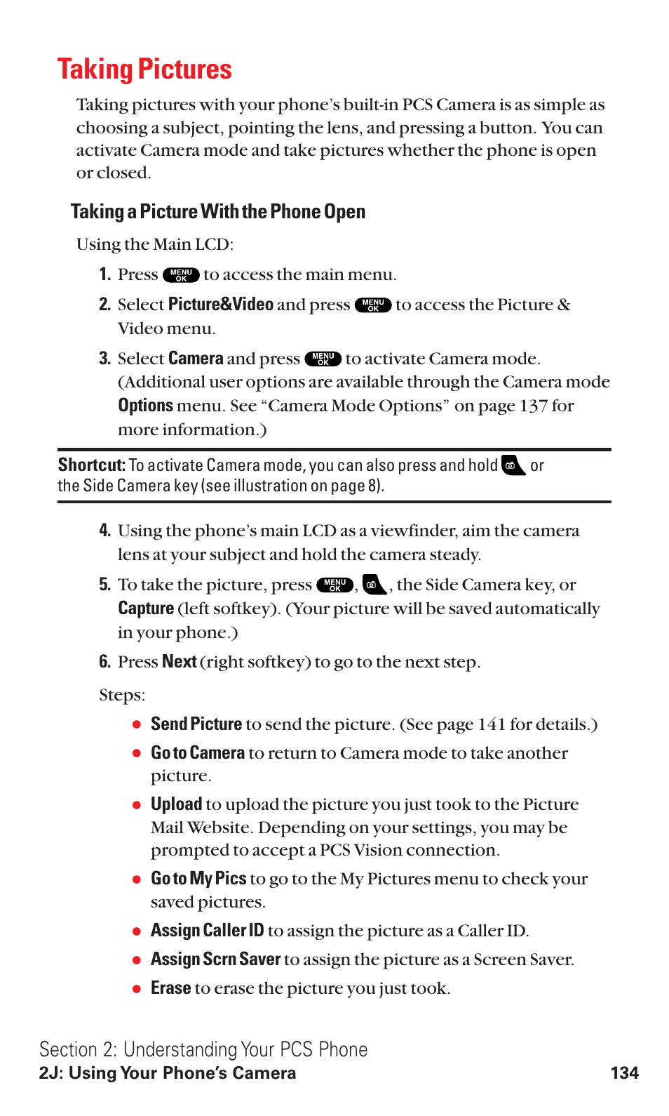 Taking pictures, Taking a picture with the phone open | Sanyo VM4500 User Manual | Page 146 / 244