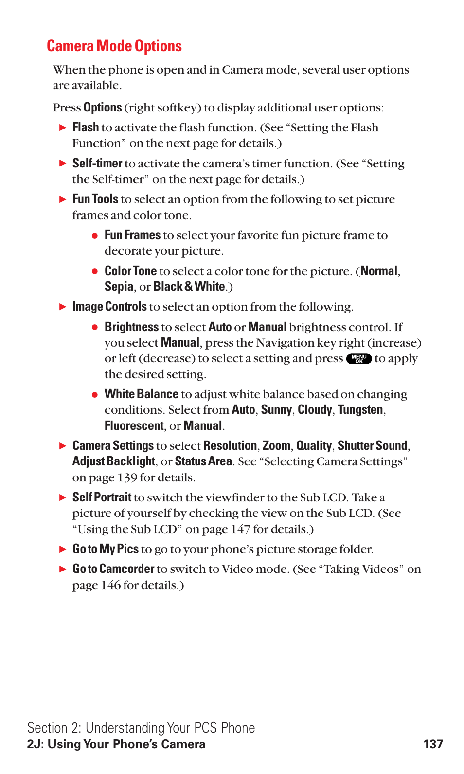 Camera mode options | Sanyo VM4500 User Manual | Page 149 / 244