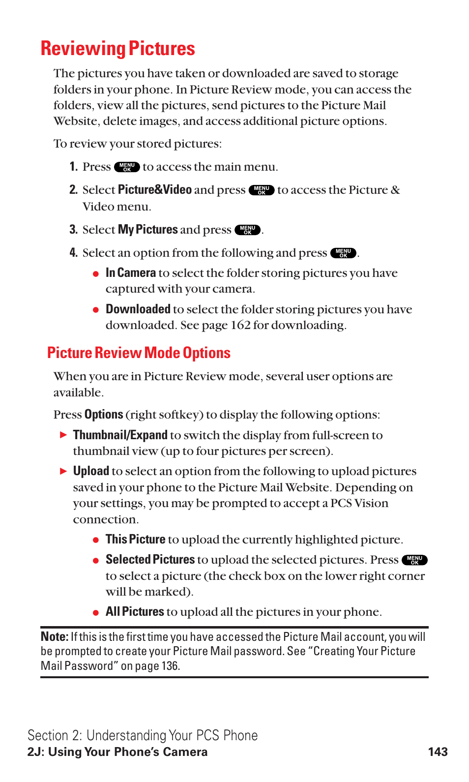 Reviewing pictures, Picture review mode options | Sanyo VM4500 User Manual | Page 155 / 244