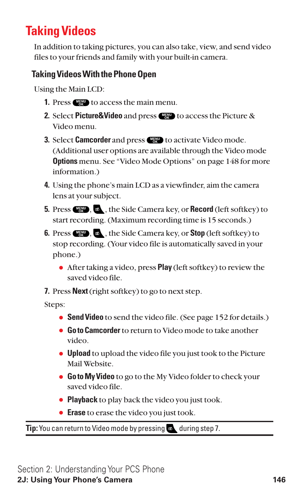 Taking videos, Taking videos with the phone open | Sanyo VM4500 User Manual | Page 158 / 244