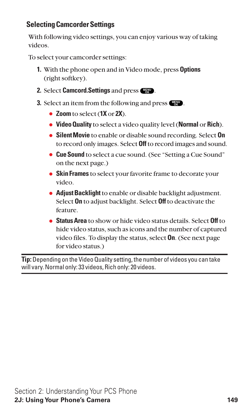 Selecting camcorder settings | Sanyo VM4500 User Manual | Page 161 / 244