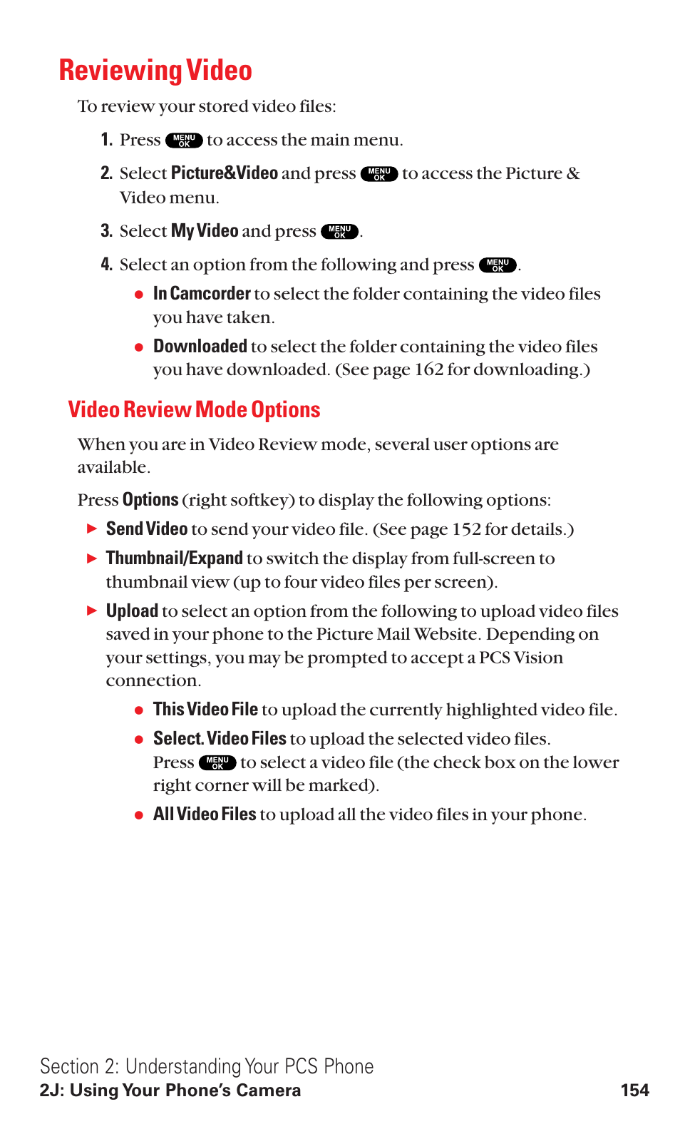 Reviewing video, Video review mode options | Sanyo VM4500 User Manual | Page 166 / 244