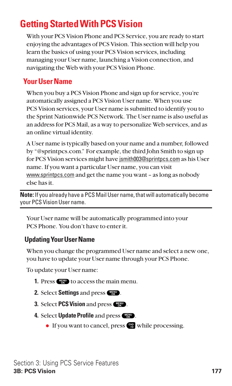 Getting started with pcs vision, Your user name | Sanyo VM4500 User Manual | Page 189 / 244