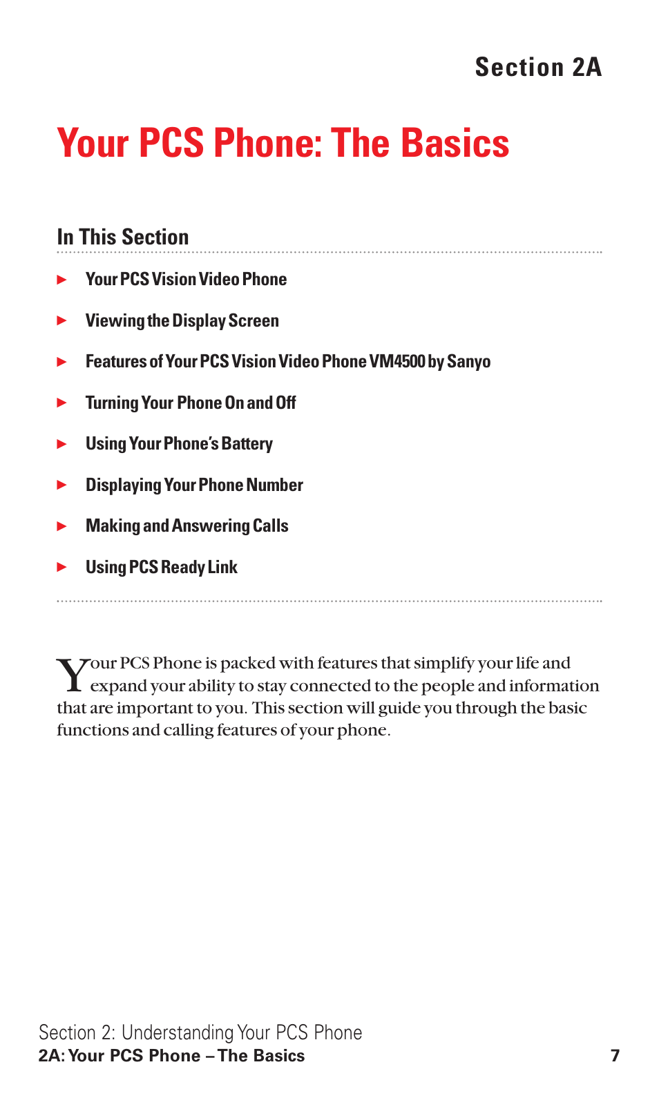 2a. your pcs phone: the basics, Your pcs phone: the basics | Sanyo VM4500 User Manual | Page 19 / 244