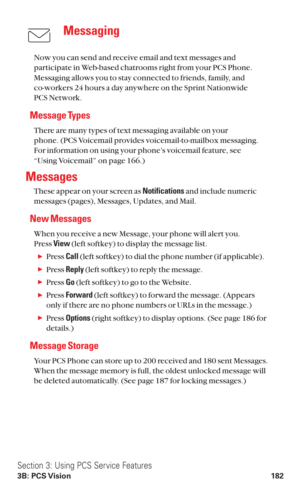 Messaging, Message types, Messages | New messages, Message storage | Sanyo VM4500 User Manual | Page 194 / 244