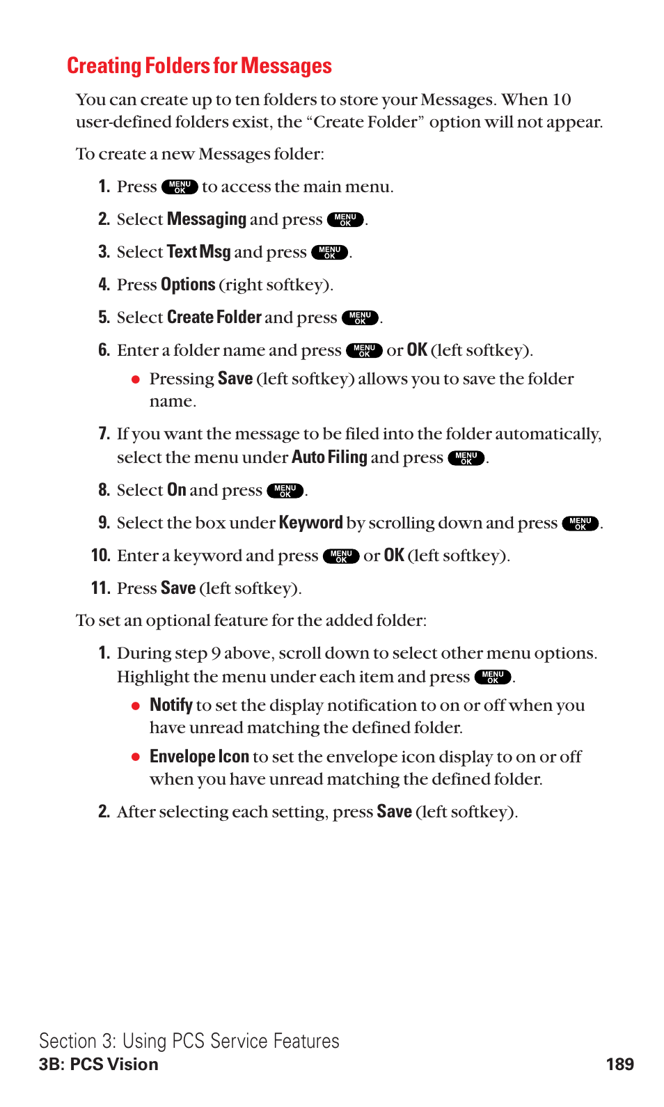 Creating folders for messages | Sanyo VM4500 User Manual | Page 201 / 244