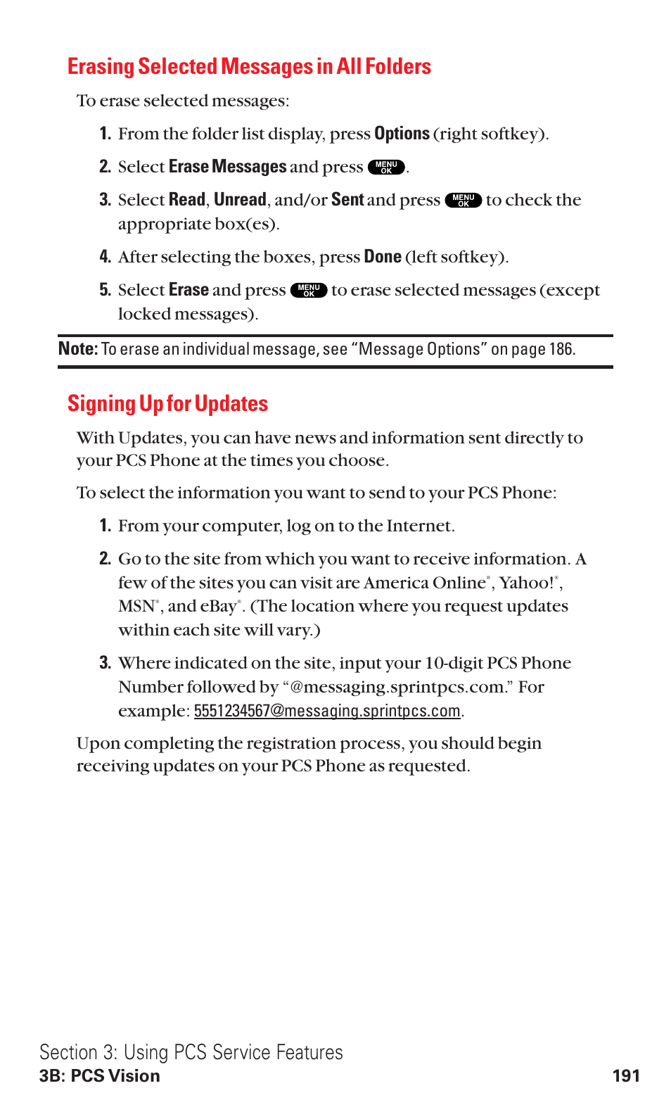 Erasing selected messages in all folders, Signing up for updates | Sanyo VM4500 User Manual | Page 203 / 244