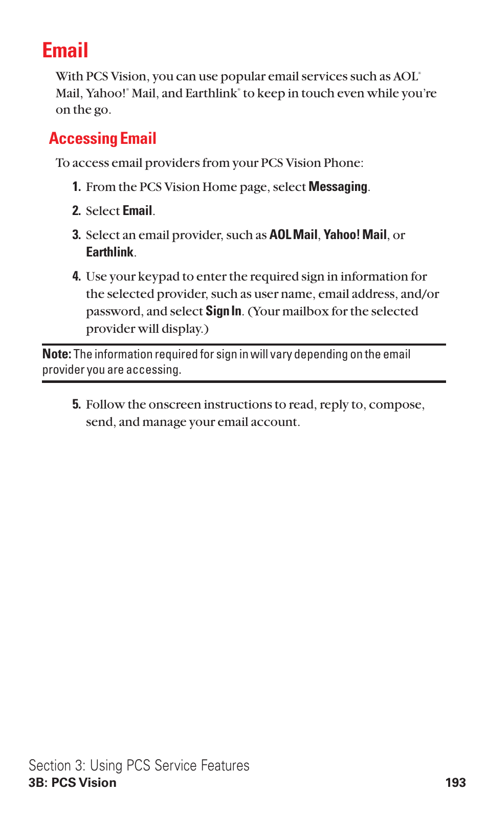 Email, Accessing email | Sanyo VM4500 User Manual | Page 205 / 244