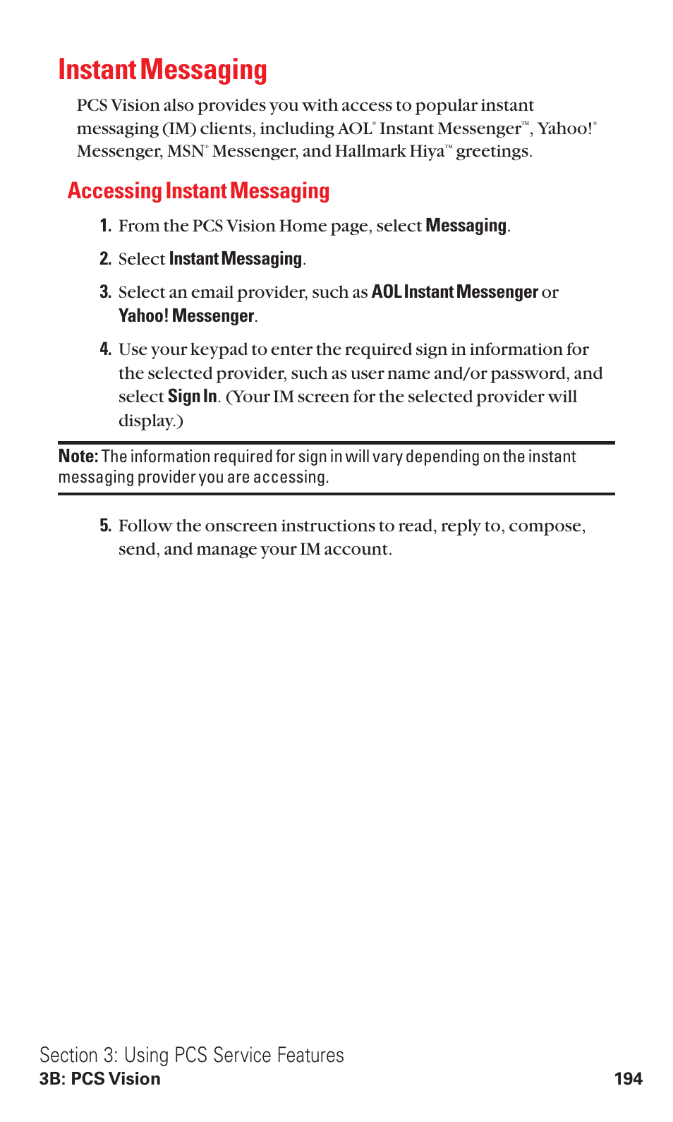 Instant messaging, Accessing instant messaging | Sanyo VM4500 User Manual | Page 206 / 244