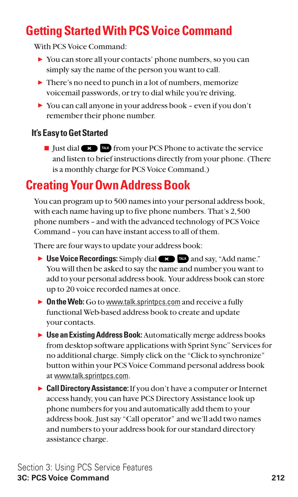 Getting started with pcs voice command, Creating your own address book, It’s easy to get started | Sanyo VM4500 User Manual | Page 224 / 244