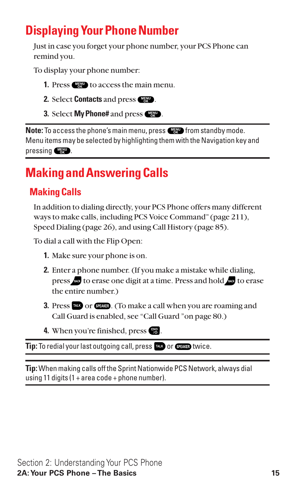 Displaying your phone number, Making and answering calls, Making calls | Sanyo VM4500 User Manual | Page 27 / 244
