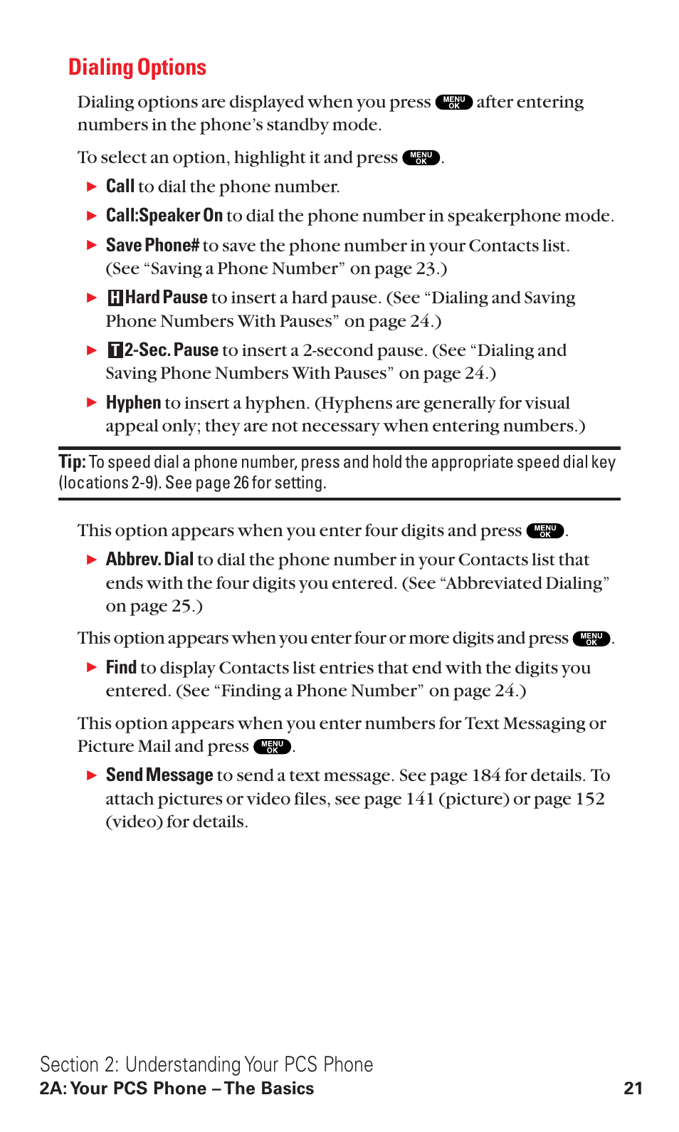 Dialing options | Sanyo VM4500 User Manual | Page 33 / 244