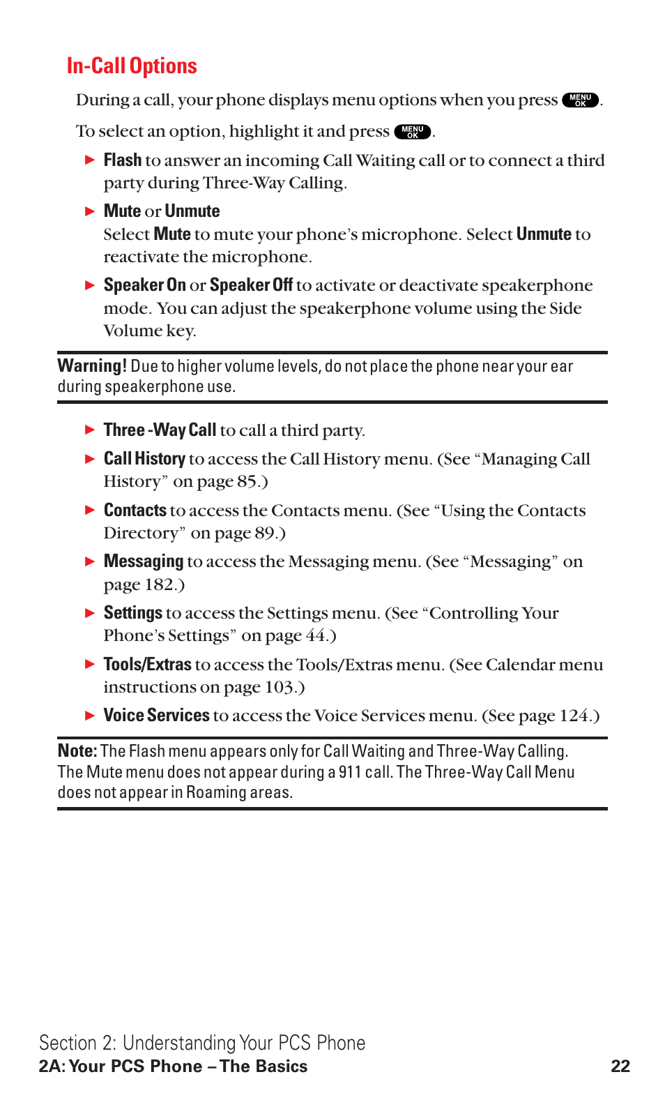 In-call options | Sanyo VM4500 User Manual | Page 34 / 244