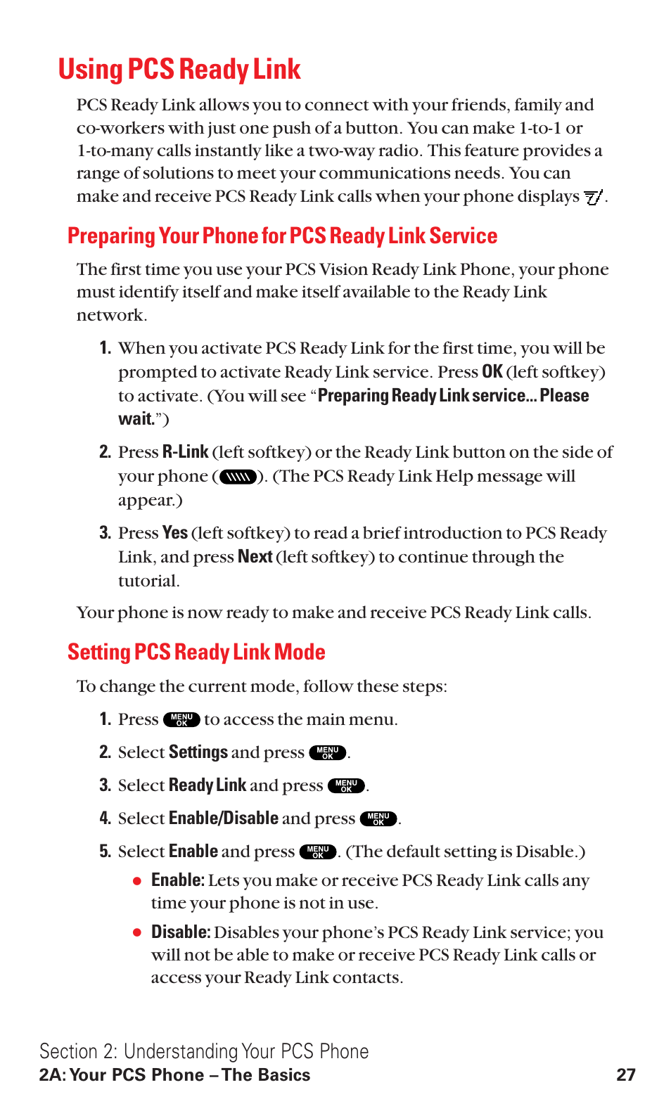Using pcs ready link, Preparing your phone for pcs ready link service, Setting pcs ready link mode | Sanyo VM4500 User Manual | Page 39 / 244