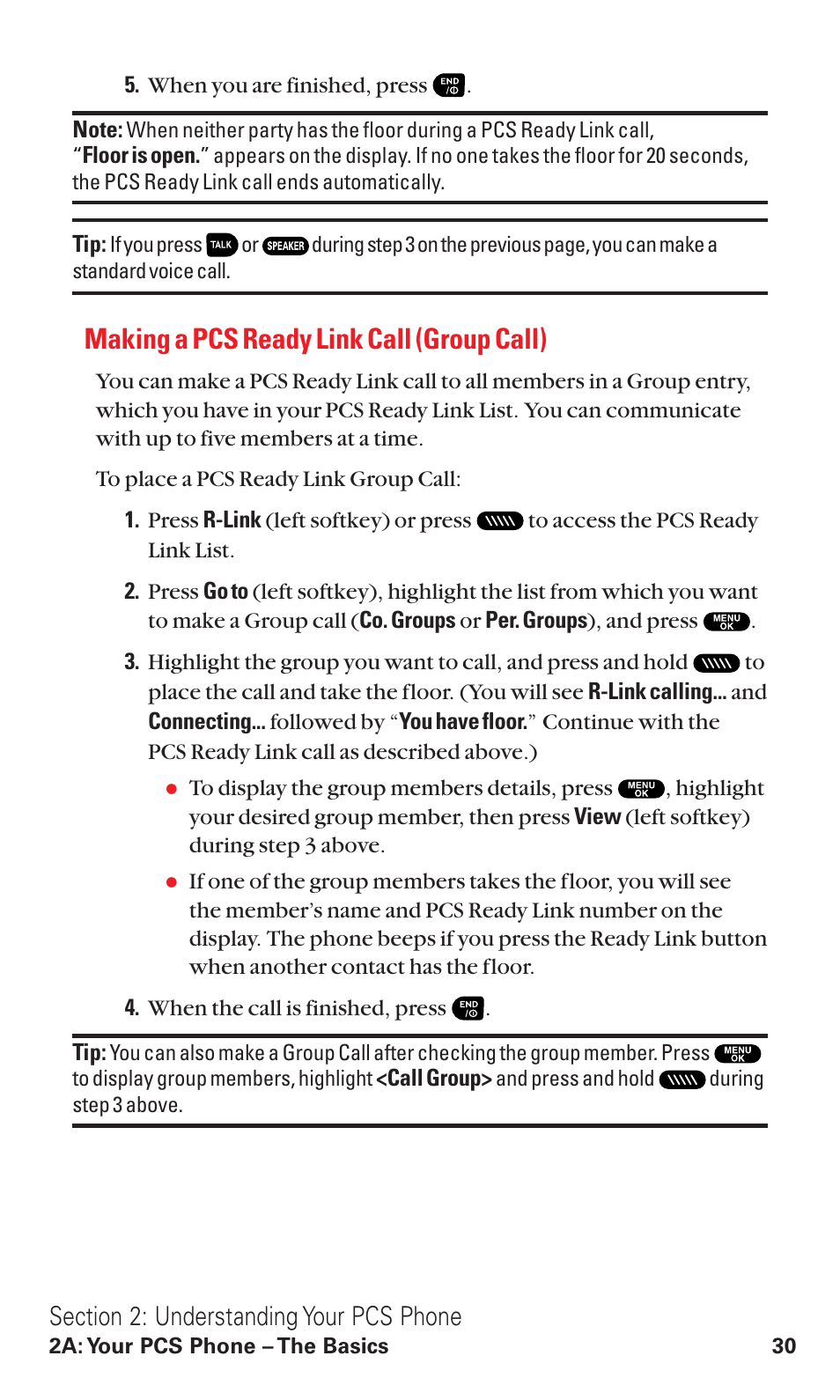 Making a pcs ready link call (group call) | Sanyo VM4500 User Manual | Page 42 / 244