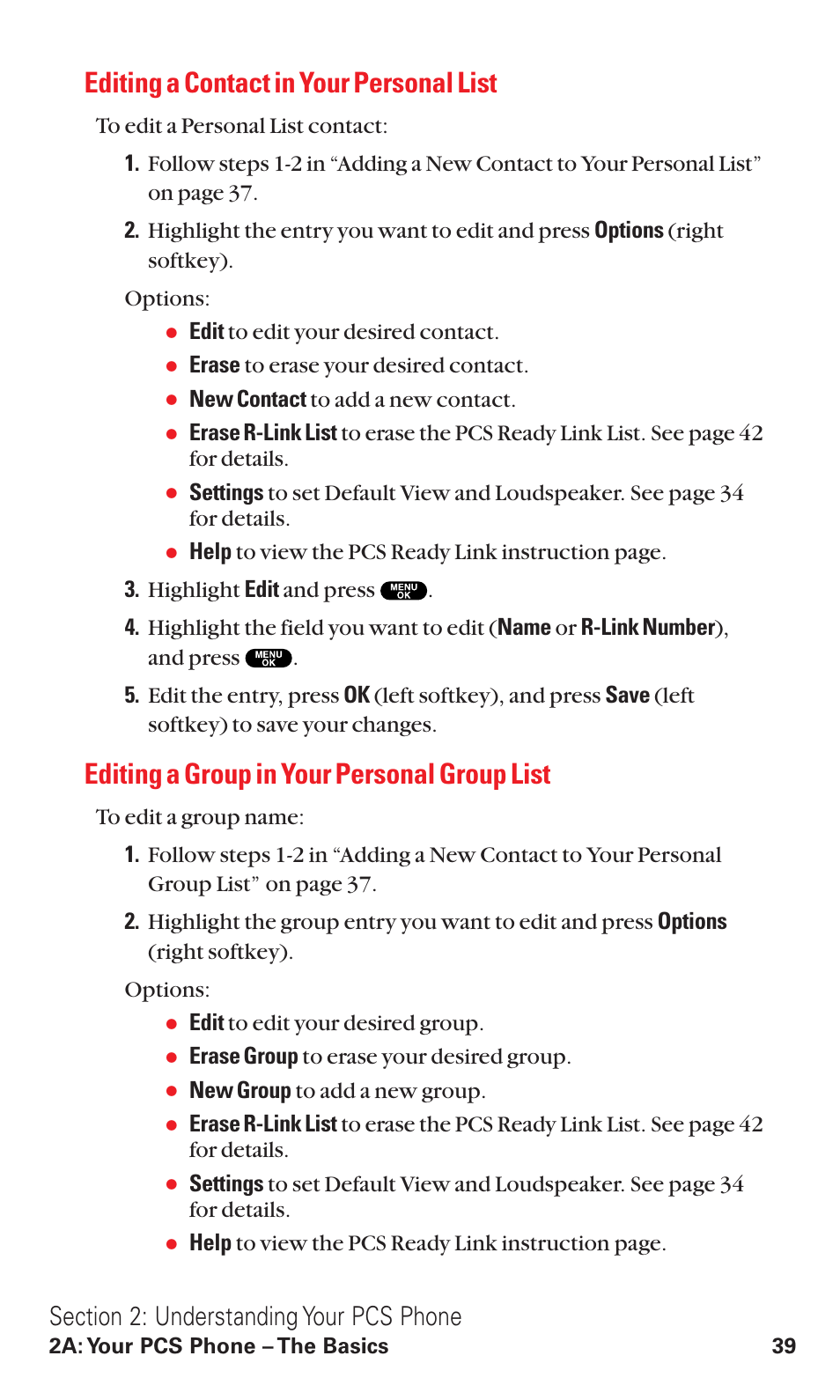 Editing a contact in your personal list, Editing a group in your personal group list | Sanyo VM4500 User Manual | Page 51 / 244