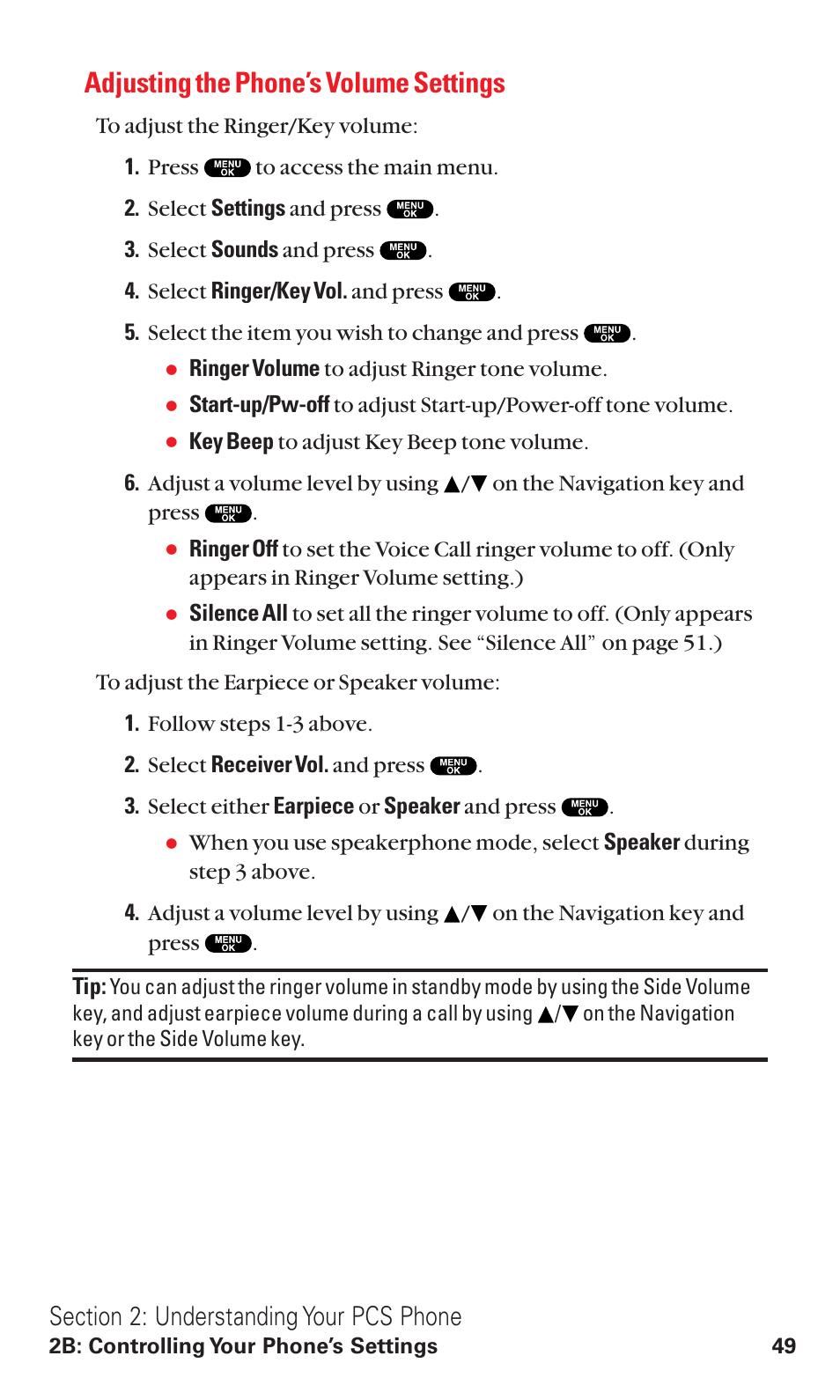 Adjusting the phone’s volume settings | Sanyo VM4500 User Manual | Page 61 / 244