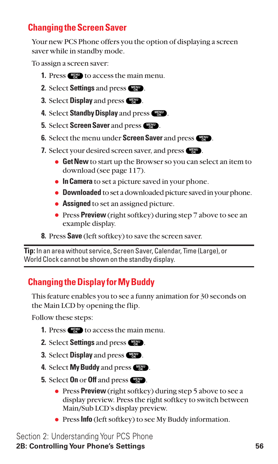 Changing the screen saver, Changing the display for my buddy | Sanyo VM4500 User Manual | Page 68 / 244